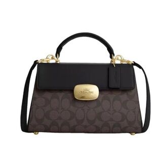 Coach Eliza Top Handle Purse in Black/Brown Coach signature
Pattern
